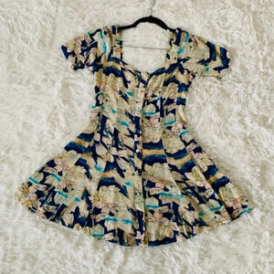 FLYNN Skye Button Front Short Sleeve Mini Flare Dress, XS